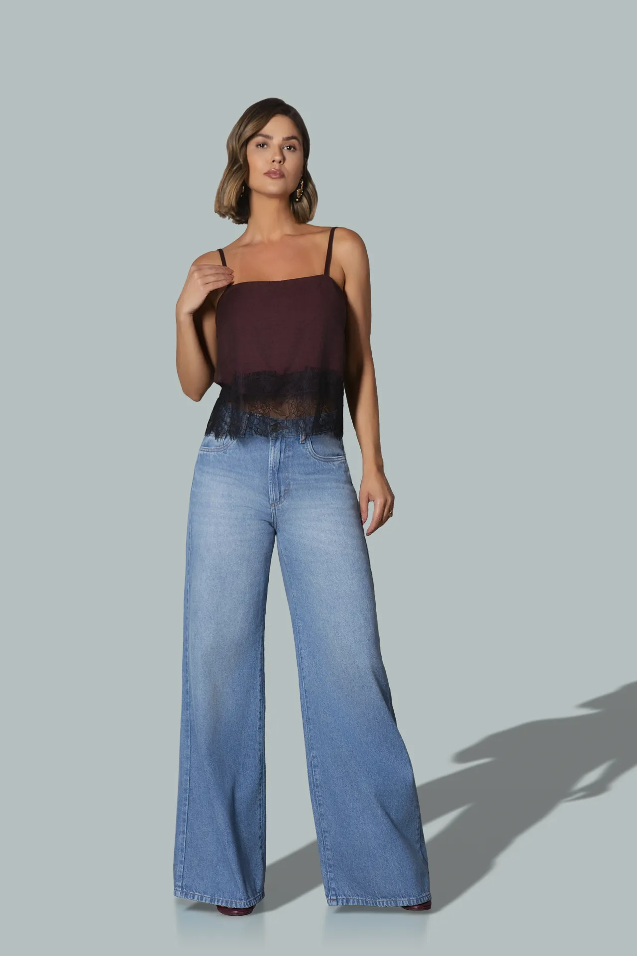 TPF00693 Blusa - CLF00637 Calça Pantalona Jeans