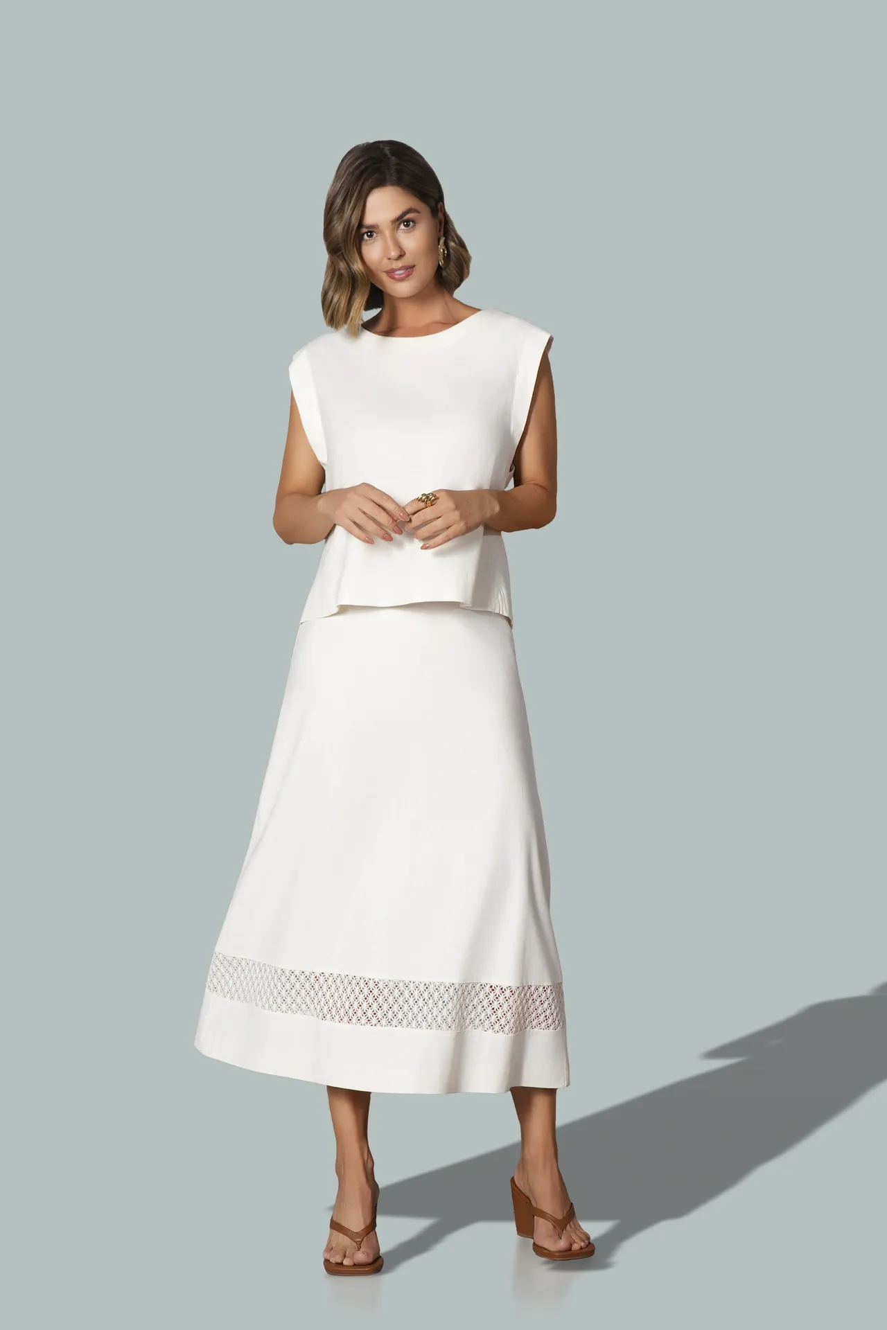 TPF00660 Blusa - SAI00140 Saia Midi — frente